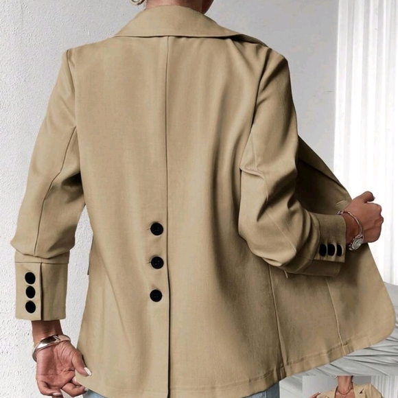 Jackets & Blazers - Women's Elegant Solid Color Minimalist Casual Button Decor Long Sleeve Jacket